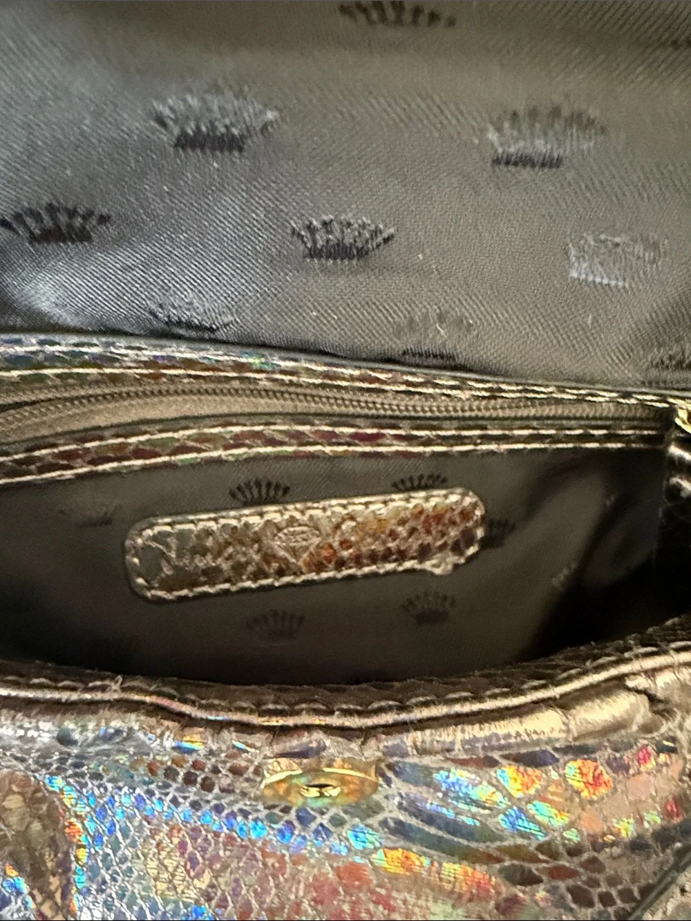 Juicy Couture Bronze Snake Embossed Crossbody Bag Gold Crown Vintage - Picture 7 of 9
